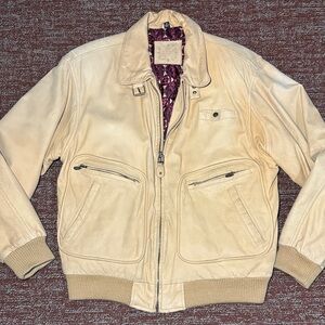 mixed blues tan leather Bomber Jacket light brown soft leather jacket medium
